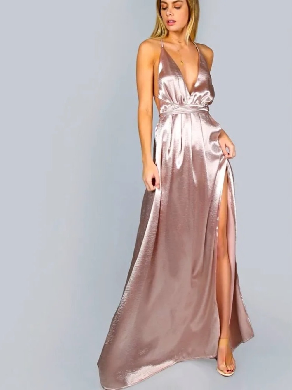 SHEIN Shimmering Pink Backless Dress